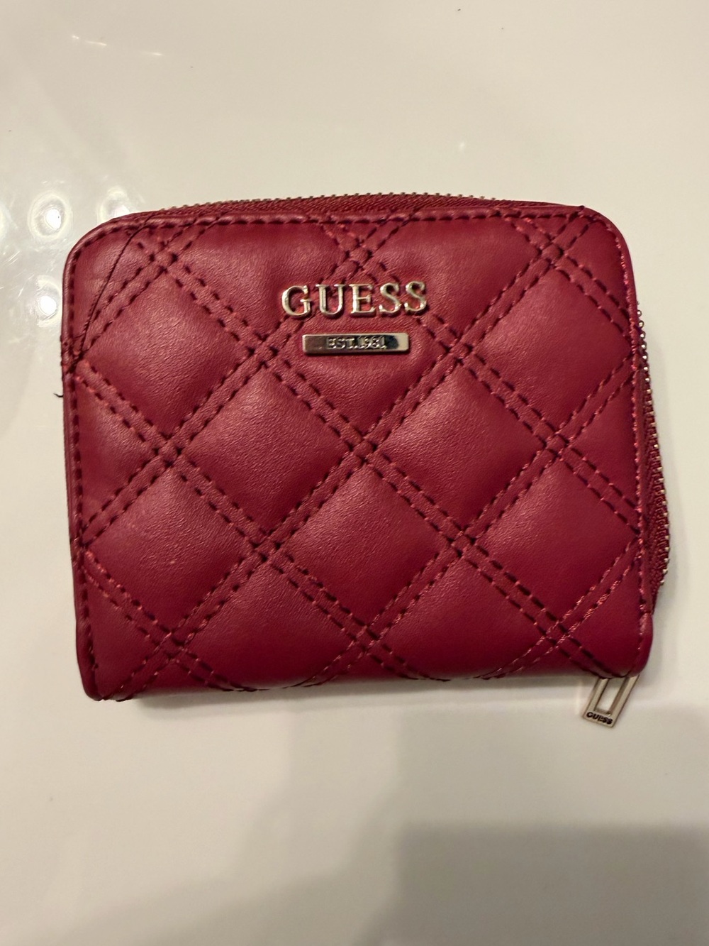 GUESS Quilted Zip Wallet in Deep Wine